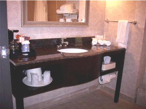 a bathroom with a sink and a mirror at Holiday Inn Express Hotel and Suites Kingsville, an IHG Hotel in Kingsville