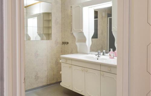 Amazing Home In Dirdal With Kitchen في Dirdal: حمام أبيض مع حوض ومرآة
