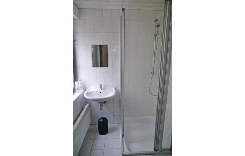 La salle de bains est pourvue d'une douche et d'un lavabo. dans l'établissement Beautiful Home In Spitzkunnersdorf With Kitchen, à Spitzkunnersdorf