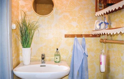 a bathroom with a sink and a vase with a plant at 2 Bedroom Cozy Home In Mariannelund in Mariannelund