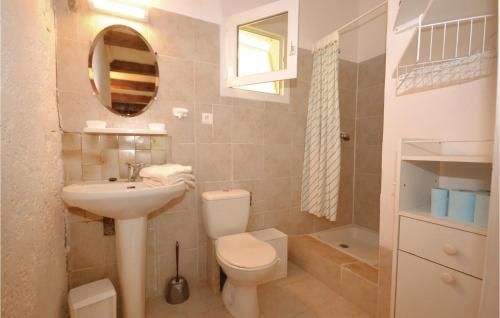 a bathroom with a toilet and a sink and a mirror at Lovely Home In Crillon Le Brave With Outdoor Swimming Pool in Crillon-le-Brave