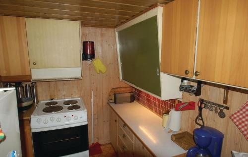 een kleine keuken met een fornuis en een wastafel bij Petterbua in Kleivi