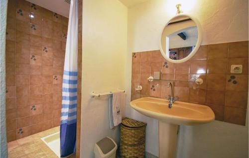 y baño con lavabo, espejo y ducha. en Cozy Apartment In Roquebrune Sur Argens With Outdoor Swimming Pool en Roquebrune-sur-Argens