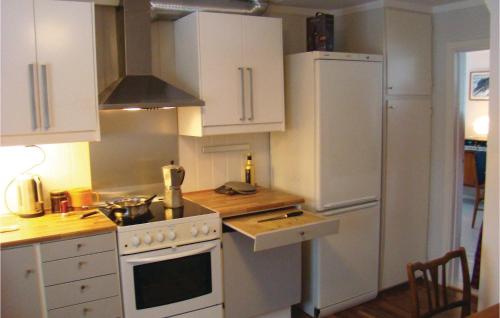 a kitchen with a white stove and a refrigerator at Holiday Home Rauland With Fireplace Viii in Rauland