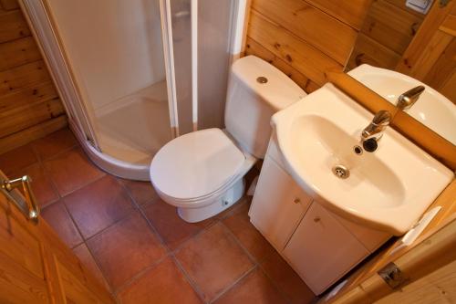 a bathroom with a toilet and a sink at Bungalows Verneda Mountain Resort in Arrós