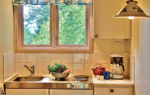 a kitchen with a sink and a window at Stunning Home In Frjestaden With 2 Bedrooms And Wifi in Färjestaden