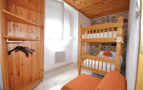 a bedroom with a bunk bed in a room with wooden walls at Awesome Apartment In Les Salles Du Gardon With 2 Bedrooms And Wifi in Branoux-les-Taillades