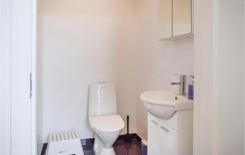 uma casa de banho branca com um WC e um lavatório em Lovely Home In Borgholm With Wifi em Folberga