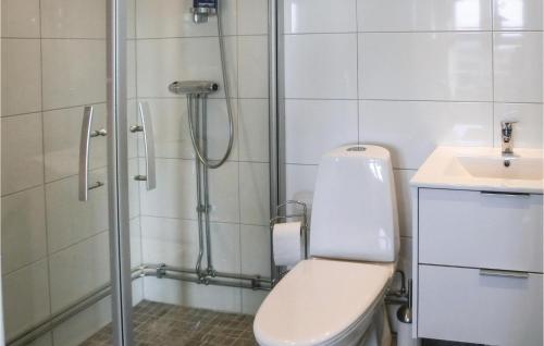 a bathroom with a shower with a toilet and a sink at Cozy Home In Svedala With Kitchen in Svedala