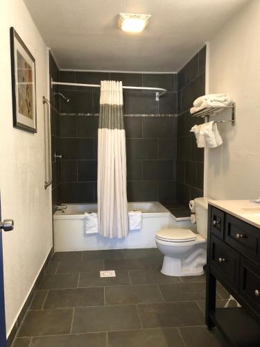 a bathroom with a tub and a toilet and a shower at Budget Inn & Suites in Oklahoma City