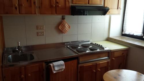 a small kitchen with a stove and a sink at Hotel Garni Gonzaga in Canazei