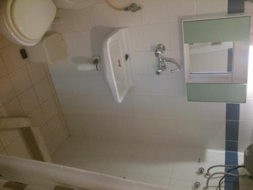 a bathroom with a shower with a toilet and a sink at Kalaitzis Apartments in Kalives Poligirou