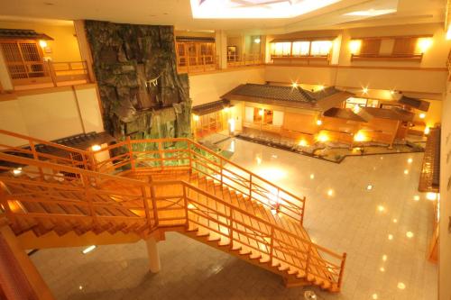 an overhead view of a large building with lights at Hotel Towadaso in Towada