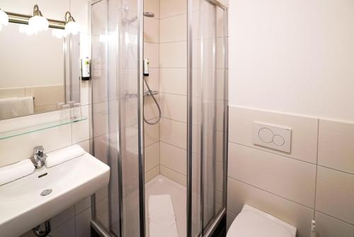 リエンツにあるFalken Horst Lienzのバスルーム(シャワー、洗面台、トイレ付)