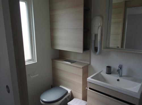 a small bathroom with a toilet and a sink at Camping Les Bois Flottés in Salin-de-Giraud