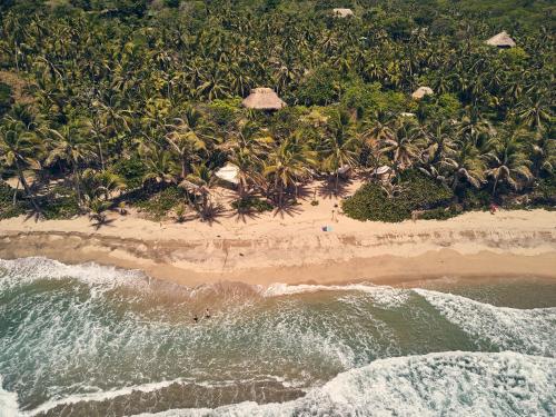 an aerial view of a beach with palm trees at Playa Los Angeles in Los Naranjos