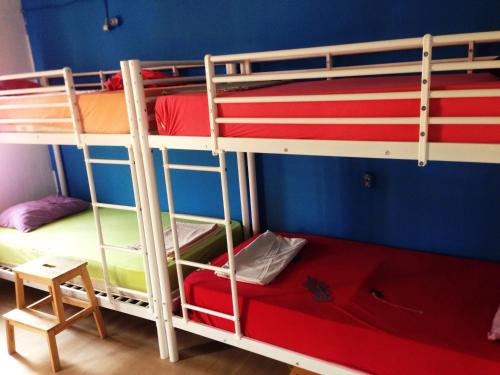 a bedroom with two bunk beds and a wall at Shantihome in Izmir