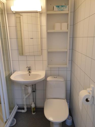 a bathroom with a toilet and a sink at Søndre Berg gate 20 Apartement in Vardø