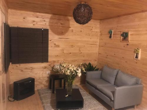 a living room with a couch and a television at Cabañas entre montañas in Rari