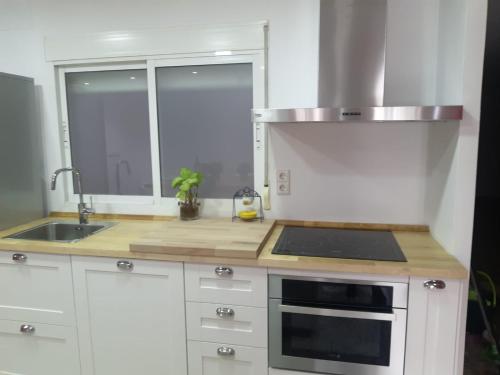 eine Küche mit Spüle und Herd oberen Backofen in der Unterkunft Piso muy amplio Casco Historico in Cartagena