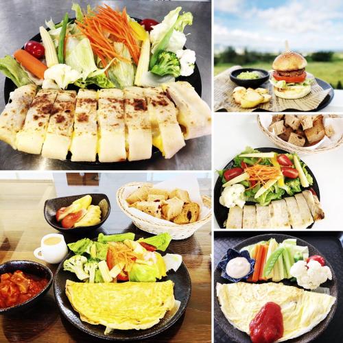 a collage of pictures of different plates of food at Coral B&B in Hengchun