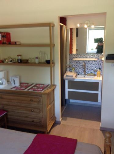 una cucina con lavandino e bancone in una stanza di La FANGETTE , LIBRAMONT, BRAS-HAUT a Bras-Haut