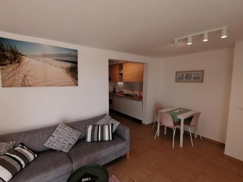 uma sala de estar com um sofá e uma mesa em VILLA POP Apartments Crveni Vrh em Crveni Vrh