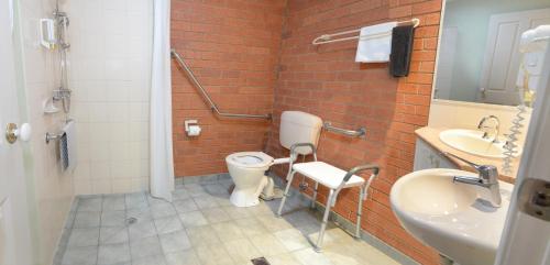 a bathroom with a white toilet and a sink at Bendigo Goldfields Motor Inn in Bendigo