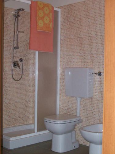 a bathroom with a toilet and a shower at La Bottega Del Falegname in Vanzaghello