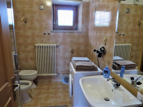 La salle de bains est pourvue d'un lavabo et de toilettes. dans l'établissement LA CESURA, à Carano