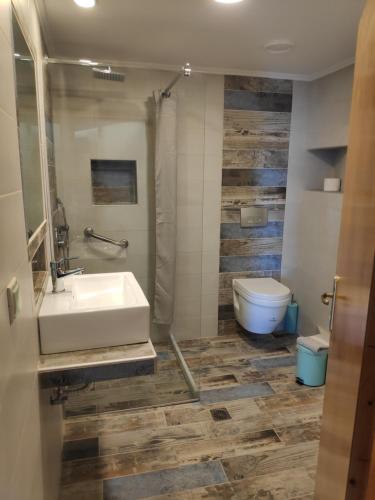 uma casa de banho com um lavatório e um WC em Ilaira Apartments em Khránoi