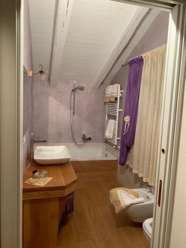 a bathroom with a sink toilet and a shower at Tenuta La Quassa in Ispra