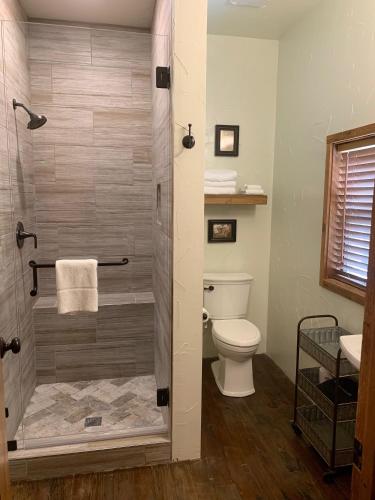 a bathroom with a toilet and a shower at The Kendall in Boerne