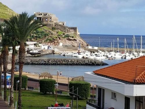 a marina with boats in the water and a building at VIP Paradise Apartment in Machico