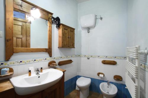 a bathroom with a sink, toilet and mirror at Residenza dei Maestri in Roccaraso