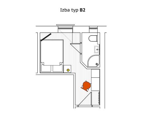 a floor plan of a house with an orange spot at Villa Krejza in Smokovce