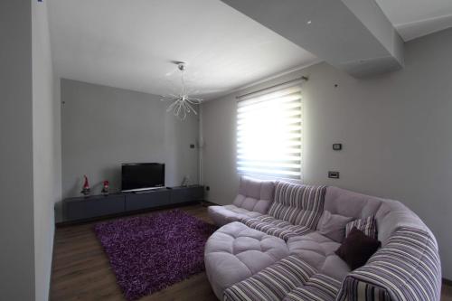 a living room with a couch and a tv at Il Ruscello Rooms and Luxury Suite in Roccaraso