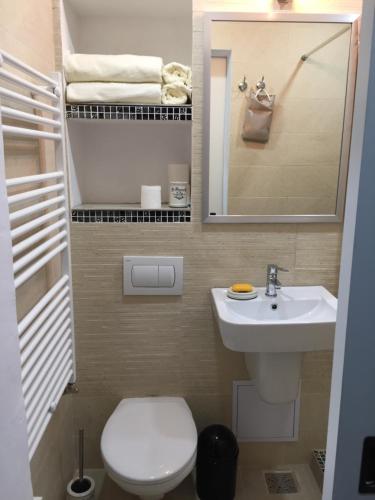 a small bathroom with a toilet and a sink at Studio Claudia-self Check-in in Brăila