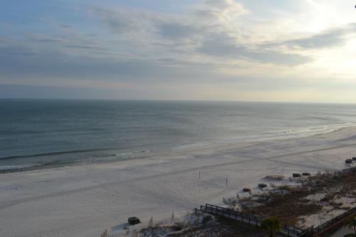 Sunswept 807 Condo في شاطئ أورانج: اطلالة جوية على شاطئ مع المحيط