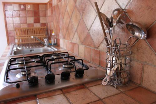 Kuchyň nebo kuchyňský kout v ubytování A MANDRIA, appartements avec cuisine 30m2, patio, vue Montagnes et citadelle, 5 minutes à pied du centre ville et des rivières