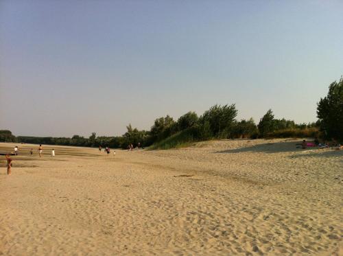 a group of people on a sandy beach at kuća za odmor Vesna četiri zvjezdice in Opatovac