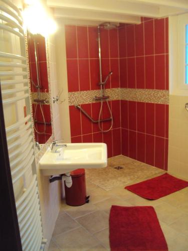 a bathroom with a sink and a shower at Le Saint Aubin- Maison d hôtes dans ce monastère du 16 siècle in Amfreville-la-Campagne