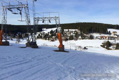 a ski lift on a snow covered slope with trees at 71 square meters Condo in Schwarzwald with beautiful mountain view, free wifi in Schonwald im Schwarzwald