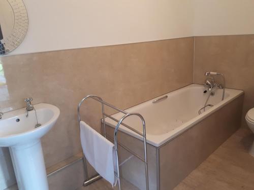 a bathroom with a bath tub and a sink at Llandeilo Farmhouse in Llandeilo