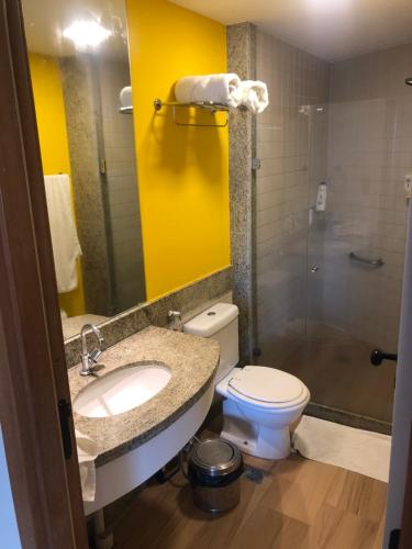 a bathroom with a toilet and a sink and a shower at Marulhos resort Muro Alto in Porto De Galinhas