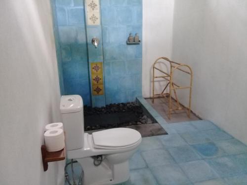 a bathroom with a toilet and a shower at Loka Amertha in Sidemen