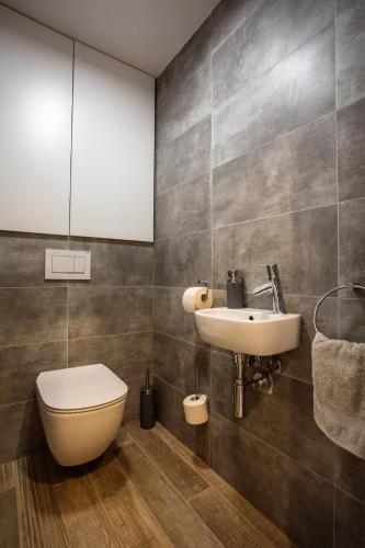 a bathroom with a toilet and a sink at Chopok Juh - Ambiente Apartment in Tale