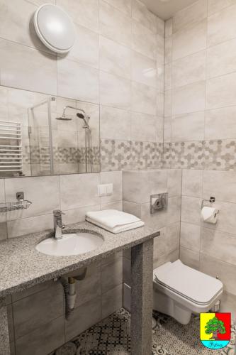 a bathroom with a sink and a toilet at POD DĘBEM in Osowa