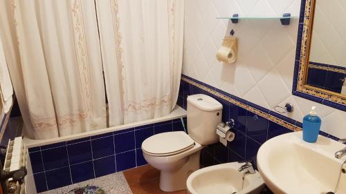 a bathroom with a toilet and a sink at Casas el Calar del Rio Mundo in Riópar