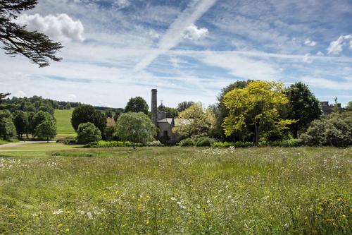 a field of grass with a house in the background at West Dean College in West Dean